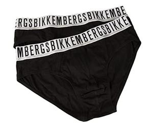 Dirk Bikkembergs Slip para Hombre, Paquete de 2 Piezas, Elástico a la Vista, Algodón Elástico, Artículo BKK1USP01BI, Bipack Briefs, Negro , XL