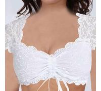 Dirndl Blusa Mujer 2025 Elegante Tradicional Media Manga Ropa Top De Encaje Fuera del Homb con Cuello V Y Corta Blanco Fiesta Disfraz O para Llevar A Diario