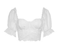Dirndl Blusa Mujer 2025 Elegante Tradicional Oktoberfest LenceríA Camisa De Encaje con Cuello V Y Manga Corta Blanco para