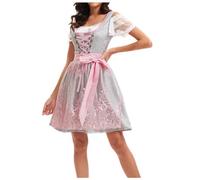 Dirndl Damen Midi Lang Trachtkleid Trachtenmode Moderne Oktoberfestdirndl Trachtenrock Kleid Dirndl Germandress Elegant Retro Kleider Trachten Mädchen Cosplay Faldas, Rosa., XL