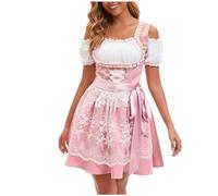 Dirndl Damen Midi mit Bluse Dirndel Trachtkleid Lang Übergröße Trachtenrock Spitze Elegant Grosse Grössen Knielang Delantal Schlicht Dirndlschürze Kleid Reissverschluss vorne Oktoberfest