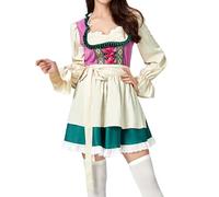 Dirndl Damen Midi Trachtkleid Modern Dirndlkleid inkl. Spitzenschürze 2 Teilig Langarm Tracht Kleid Bayerisches Trachten Kleidung Cosplay Dirndlkleider Trachtenmode für Oktoberfest & Karneval