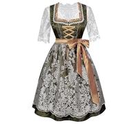 Dirndl Damen Midi Trachtkleid Oktoberfest Trachtenmode Trachtenrock Germandress inkl. Dirndlschürze Dirndlbluse Dirndlbluse Dirndl Rot Damen für Oktoberfest, inkl. Spitzenschürze, Verde-b, S