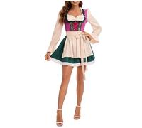 Dirndl für Damen Beige Trachtkleid Kurz, Vintage Dirndlkleid mit Schürze Drucken Dirndlbluse Trachtenmode Dresses Tracht Bayerisches Dirndelkleider Trachtenrock für Oktoberfest & Karneval