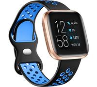 Dirrelo Correa Compatible con Fitbit Versa 2 Correa/Fitbit Versa Correa/Fitbit Versa Lite Correa, Doble Color Deportivo Ajustable Respirable Reemplazo Pulsera para Mujeres Hombres, Negro/Azul S
