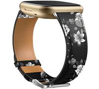 Dirrelo Cuero Correa Compatibles con Fitbit Versa 3 Correa/Fitbit Versa 4 Correa/Fitbit Sense Correa para Mujere Hombre, Cuero Correa para Fitbit Versa 3 Correa/Fitbit Sense Correa, Negro/GrisFloral