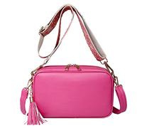 DIRRONA Bandolera de Hombro para Mujer Moda Borla Bolso de Hombro para Mujer Cuero de PU Estuche para la Camara Viajar Compras Bolsa de Teléfono Móvil 2 Correas de Hombro Intercambiables Rojo