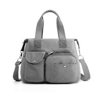 DIRRONA Bolso Bandolera Mujer Bolso Casual Tote Bag Mujer Grande Nylon Multibolsillos Bolso Mujer - Asas Dobles Cómodas Duradero Impermeable para Viaje Ciudad Compras Gris Ceniza