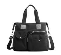 DIRRONA Bolso Bandolera Mujer Bolso Casual Tote Bag Mujer Grande Nylon Multibolsillos Bolso Mujer - Asas Dobles Cómodas Duradero Impermeable para Viaje Ciudad Compras Negro Clásico