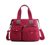 DIRRONA Bolso Bandolera Mujer Bolso Casual Tote Bag Mujer Grande Nylon Multibolsillos Bolso Mujer - Asas Dobles Cómodas Duradero Impermeable para Viaje Ciudad Compras Rojo Borgona