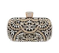 DIRRONA Bolso De Embrague De Mujer Brillantes Diamantes De Imitación Elegante Bolso De Mano para Mujer Exquisito Bolsa De Banquete Fiesta Reunión Anual Bolso Bandolera con Cadena Negro A