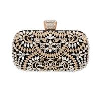 DIRRONA Bolso De Embrague De Mujer Brillantes Diamantes De Imitación Elegante Bolso De Mano para Mujer Exquisito Bolsa De Banquete Fiesta Reunión Anual Bolso Bandolera con Cadena Negro A