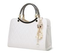 DIRRONA Clásico Bolsos Bandolera Casual Bolsos De Mujer Viajes Bolso Lustroso Cuero de PU Mensajero Bolsos Trabajo Fiesta Colgante de Perla Blanco