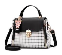 DIRRONA Lindo Bolso de Mano Bolso de Hombro Casual Bolso de Mujer Cuero PU Elegante Bandolera de Mujer Viajar Trabaja Compras Enrejado Bolso Negro
