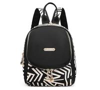 DIRRONA Mochila Mujer - Bolso Pecho Convertible y Bandolera, Mini Mochila Nylon Impermeable Ligera con Múltiples Bolsillos para Viaje, Compras y Uso Diario Blanco Negro Geométrico