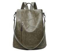 DIRRONA Mochila Mujer Casual Ligero Bolsas de Hombro Mochila de PU Multifunción Impermeable Señora Anti Robo Bolsa de Escuela Viajar Mochila de Negocios Verde