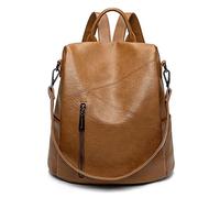 DIRRONA Mochila Mujer Casual Ligero Bolsas de Hombro Mochila de PU Multifunción Impermeable Señora Anti Robo Bolsa de Escuela Viajar Mochila de Negocios Marrón