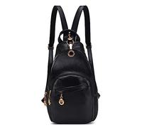 DIRRONA Mochila Mujer Moda Bolsa de Pecho de Mujer Casual Alta Capacidad Bolsas de Hombro Suave de PU Pequeña Impermeable Señora Anti Robo Múltiples Bolsillos Bolsa de Pecho Negro