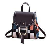 DIRRONA Moda Bloque De Color Mochila Mujer Pequeño Bolsas De Hombro Diario Casual Elegante Mochila Trabajo Compras Escuela Antirrobo Multifuncional Bolso PU Cuero Mochilas Marrón