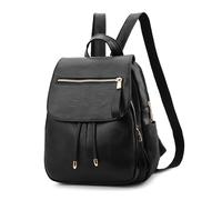 DIRRONA Moda Mochila Mujer Casual Ligero Bolsas de Hombro Mochila de PU Medio Impermeable Señora Anti Robo Bolsa de Escuela Mochila de Negocios Negro
