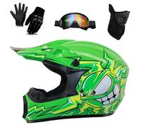 Dirt Bike Helmet with Dot Certified, Adult Youth Off-Road Motorcycle Helmet with Goggles, Gloves & Mask with S/M/L/XL Size, with Sun Visor & Ventilation(B 226 Green,M(56-57CM))