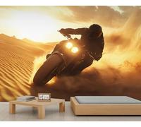 Dirt Bike Mural, Motocross Rider Wallpaper for Living Room, Desert Dirt Bike 250x175cm (Not Peel n' Stick)