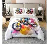 Dirt Bike Rider 100% Algodón Edredón Cubierta de Edredón Tamaño S 2 Piezas Colorido Graffiti Street Art Hippie para Niños Aventura Deportes Extremos Edredón Cubierta 1 Funda de Almohada (Sin Manta)