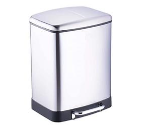 Dirt Devil Cubo de basura con pedal de 2 x 12 l, 2 compartimentos, sistema de separación de residuos, cubo interior extraíble, acero inoxidable, 36,9 x 34,3 x 50,3 cm, color plateado