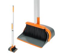 Dirty Fox Juego de escoba y recogedor con mango de 54 pulgadas de largo, combo perfecto de recogedor y cepillo para limpieza eficiente del hogar (naranja y gris)