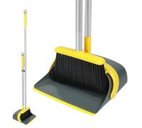 Dirty Fox Juego de escoba y recogedor con mango largo de 137 cm - Combo perfecto de recogedor y cepillo para limpieza eficiente del hogar (amarillo y gris)