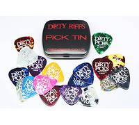 Dirty Riffs 12 púas sucias para guitarra de celuloide premium en una práctica lata - 4 de cada una de ellas finas, medianas y pesadas (48 púas)