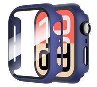Diruite 2 Piezas Funda para Apple Watch SE 3/2/1 /Series 6 5 4 44mm Protector Pantalla Cristal Templado Incorporado HD Protección Completa PC Dura Estuche Case,Azul,44mm