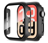 Diruite 2 Piezas Funda para Apple Watch SE 3/2/1 /Series 6 5 4 44mm Protector Pantalla Cristal Templado Incorporado HD Protección Completa PC Dura Estuche Case,Negro,44mm