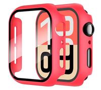 Diruite 2 Piezas Funda para Apple Watch Series 6/5/4/SE 44mm Protector Pantalla Cristal Templado Incorporado HD Protección Completa PC Dura Estuche Case,Rojo,44mm