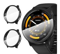Diruite 2 Piezas Funda para Garmin Venu 3 45 mm Protector Pantalla Cristal Templado Incorporado,HD Protección Completa PC Dura Estuche Protector,Negro&Negro