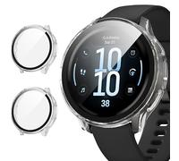 Diruite 2 Piezas Funda para Garmin Venu 4 45mm Protector Pantalla Cristal Templado Incorporado,HD Protección Completa PC Dura Estuche Protector Case,Transparente&Transparente,45mm