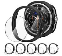 Diruite 5+5 Pack para Samsung Galaxy Watch 8 Classic 46mm Fund Protector Pantalla,5 PC Case+5 HD Cristal Templado Protector Pantalla,Negro(HD*5),Classic 46mm