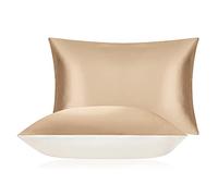 DISANGNI Funda de almohada 100 % seda de morera para cabello y piel, estilo sobre, seda en un lado, tencel en el otro (dorado, 1 pieza de 50 x 90 cm)