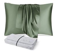 DISANGNI Funda de Almohada de Seda de Morera 100% Natural para Cabello y Piel, con Cremallera Oculta, 22 Momme en Ambos Lados (1 Unidad, 50 x 75 cm, Verde)