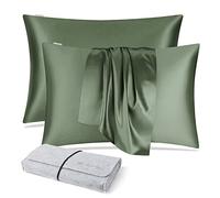 DISANGNI Juego de 2 Fundas de Almohada 100% de Seda para Cabello y Piel, con Cremallera Oculta, 22 Momme en Ambos Lados, Seda de Morera Natural Pura (2 Unidades, 50 x 90 cm, Verde)