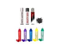 DISAPU Esencial: Set de 3 Mecheros Clipper Coleccionables con Diseños Aleatorios, Recargables y Refillables + 5 Recargas de Gas Atomic (18ml) + 9 Piedras de Mechero de Regalo
