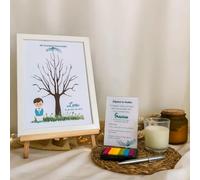 Disatrezzo - Pack Árbol Huellas Comunión Niño/a Azurite - Libro Firmas. Contiene Marco,Lámina Personalizada,Tintas, Bolígrafo, Instrucciones y Banderín Comunión. -……
