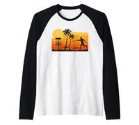 Disc Golf Tropical Sunset Palm Trees Beach Graphic Camiseta Manga Raglan