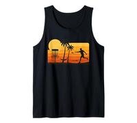 Disc Golf Tropical Sunset Palm Trees Beach Graphic Camiseta sin Mangas