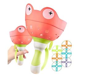 Disc Launcher Toy Set - String Spinner Rotator, Flying Saucer Catcher, Outdoor Family Interactive Game, Frog Themed Capture | Backyard Beach Playground Gift For Children Over 4 Years
