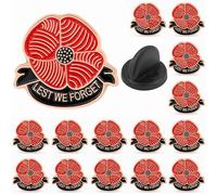 DISCAO 12/25/50/100 piezas de broche de solapa con diseño de amapola para el Día de los Caídos Lest We Forget, pines esmaltados de amapola a granel, M, Acero aleado, No es una piedra preciosa