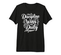 Discipline Wins Daily Inspirational Motivation Typography Camiseta Premium