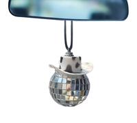Disco Ball Car Mirror Ornament - 3In Cowboy Hat Car Charm | Bling Rear View Hanging Decoration Sparkly Rhinestone Reflective Mini Mirror Ball Interior Accessories for Auto Truck SUV Travel Gift
