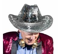 Disco Ball Cowboy Hat - Sequin Mirror Hat | Mirrored Hats For Sparkly | Stunning And Fun Bachelor Party Hats For Women Men, Dance Party Supplies