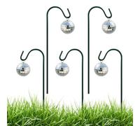 Disco Ball Garden Stakes Set - ABS Glass Foam Silver Crackle Mirror Sphere Yard Decor with 30cm Ground Rods, Waterproof Outdoor Ornament For Lawn Pathway Patio Flower Bed and Garden Display, 5 Pack